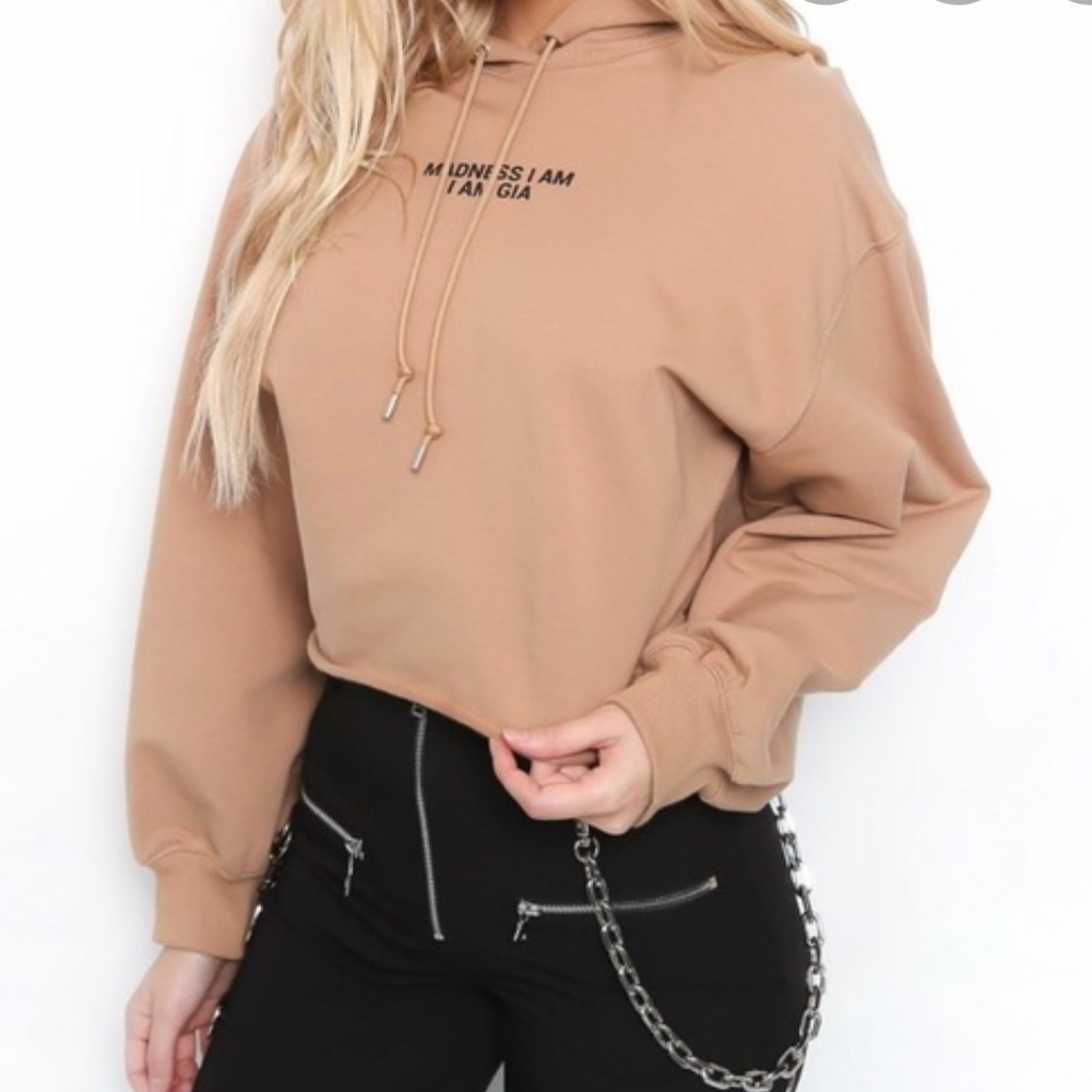 I. AM. GIA Tan Crop Hoodie